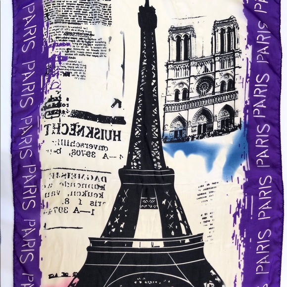 Paris Eiffel Tower Graffiti Print Sheer Scarf - Picture 1 of 4